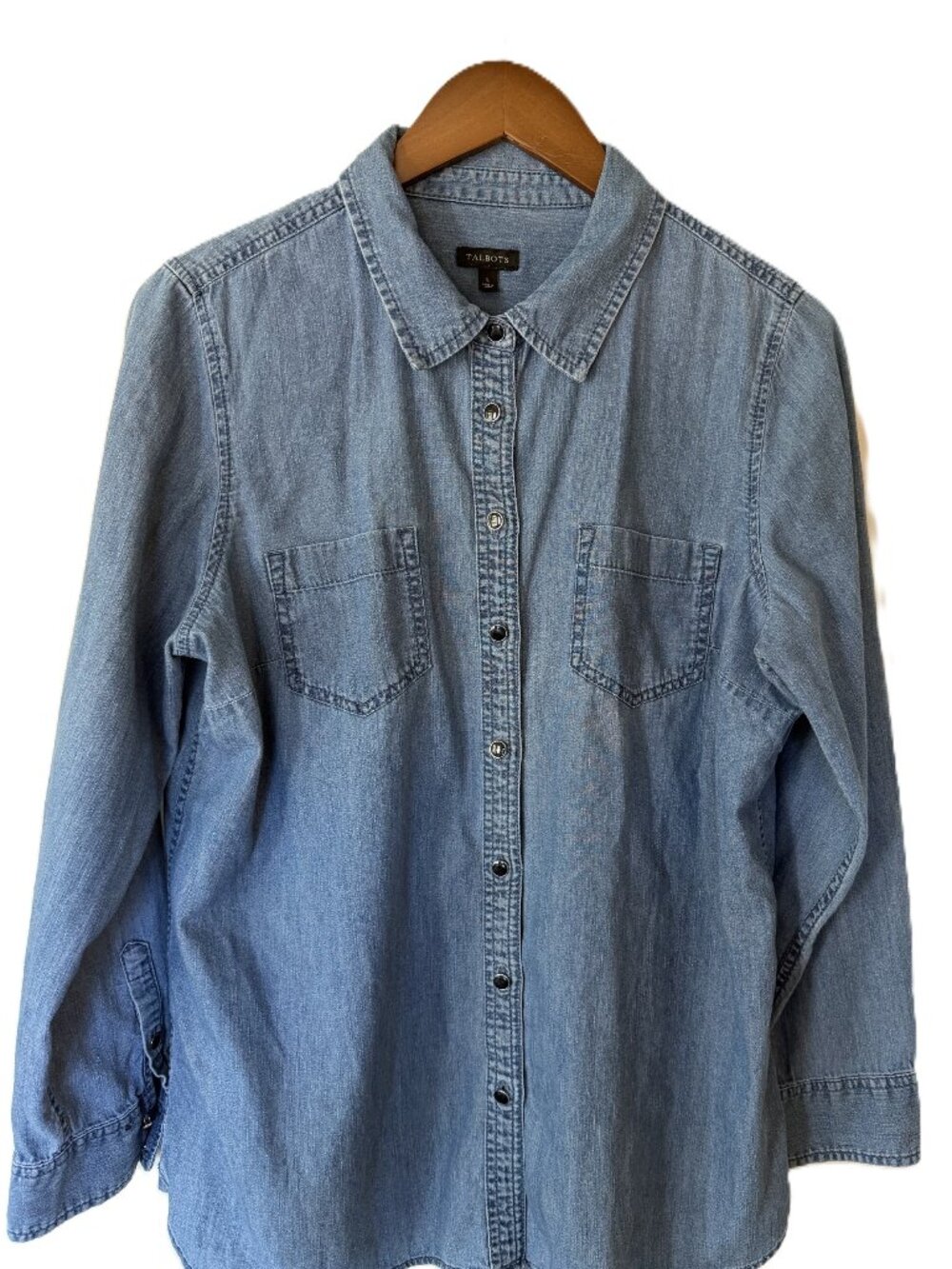 Talbots Blue Denim Shirt, Tailored Fit, Two Front Pockets, Womens Size L